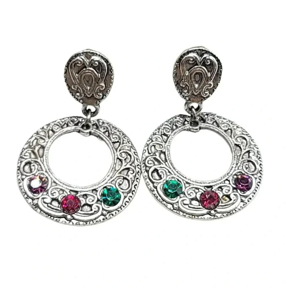 Retro Art Nouveau Style Multi-Color Rhinestone Si… - image 1